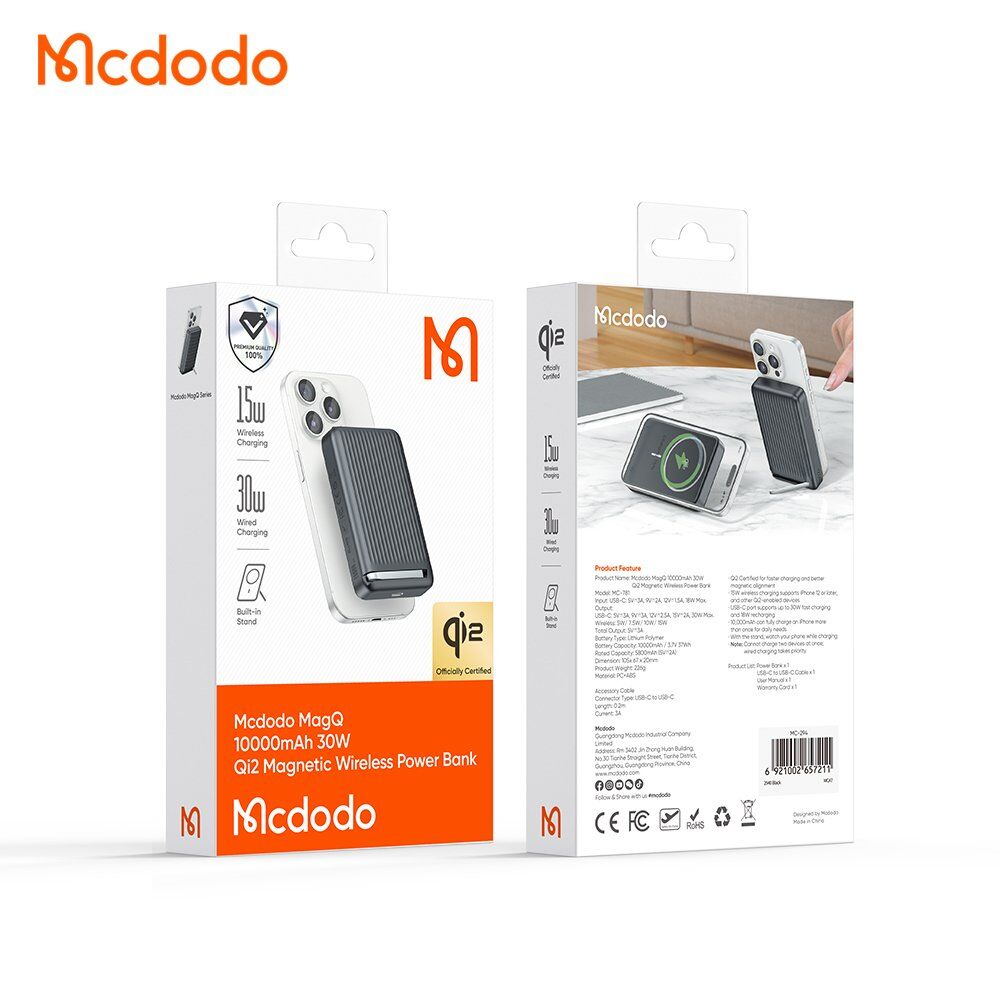 Mcdodo MC-7811 10000Mah 30W Qi2 Kablosuz Powerbank Siyah - Görsel 4