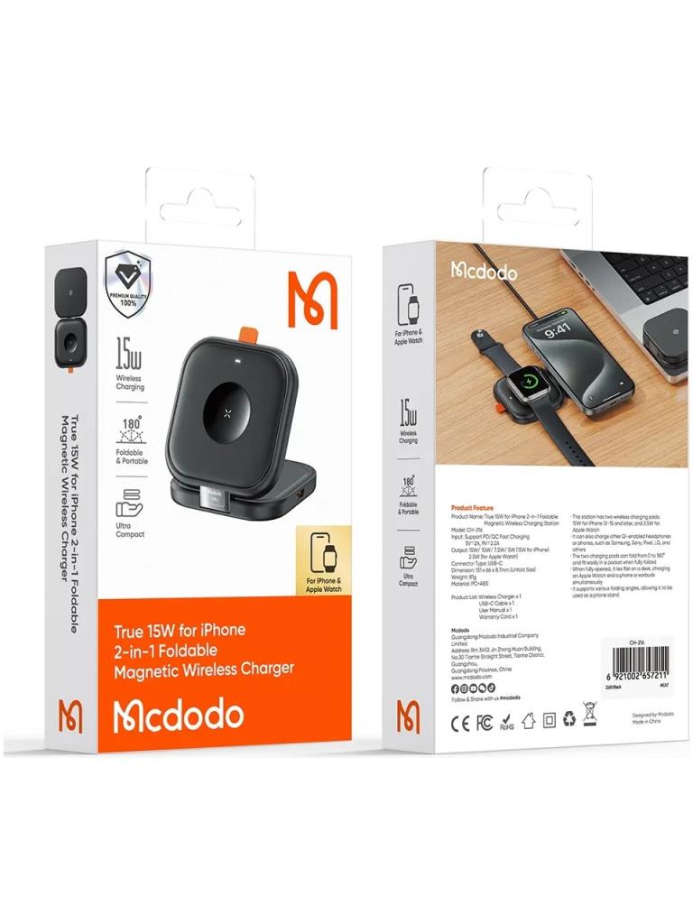Mcdodo CH-2160 15W 2'si 1 Arada Katlanır Stand Manyetik Kablosuz Şarj - Görsel 4