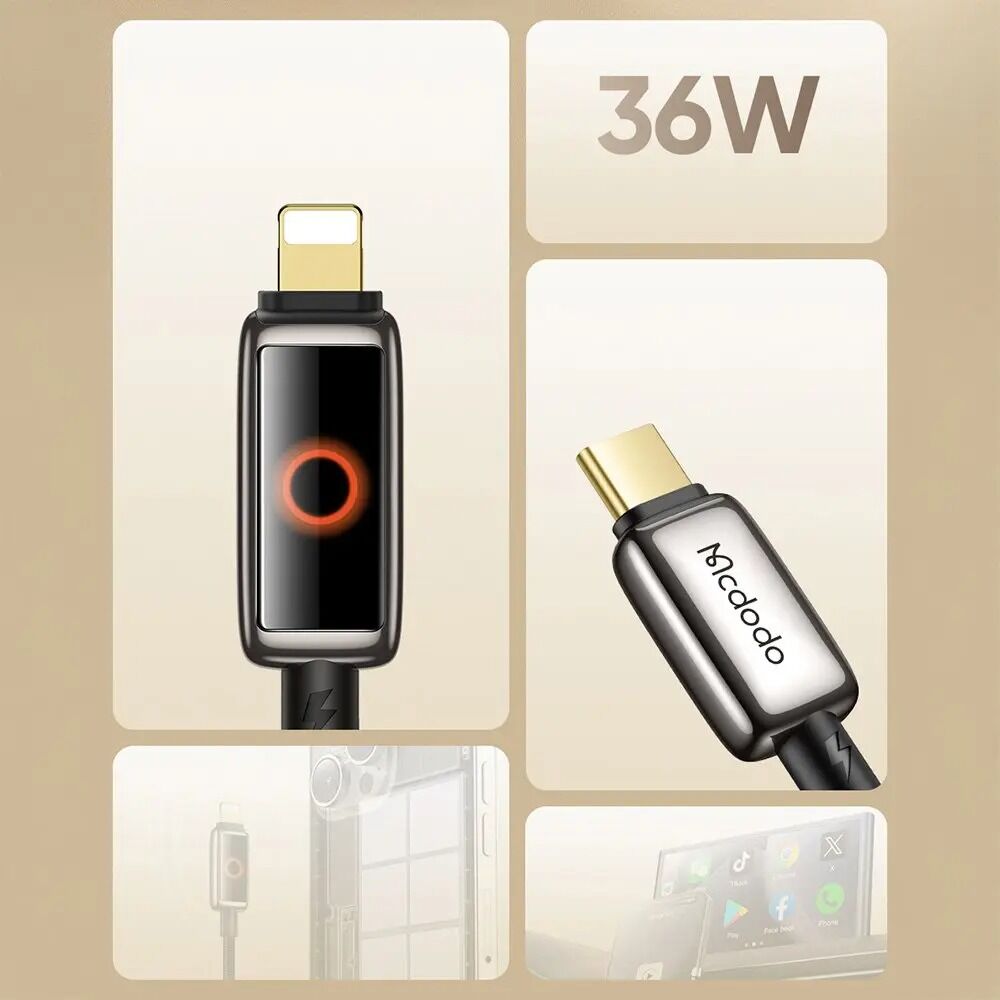 Mcdodo CA-6670 36W Typec İphone Işık Göstergeli Data-Şarj Kablosu-Siyah - Görsel 2