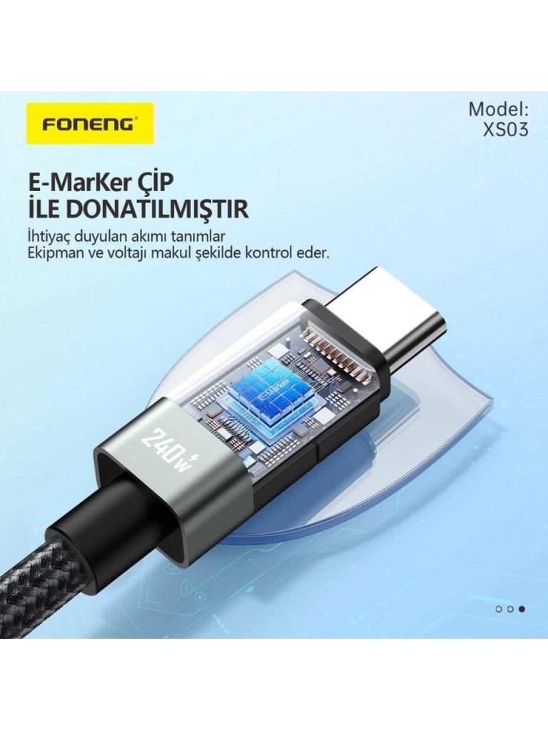 Foneng XS03 Typec Typec 240W Süper Hızlı Şarj Kablo Siyah 2Mt - Görsel 5